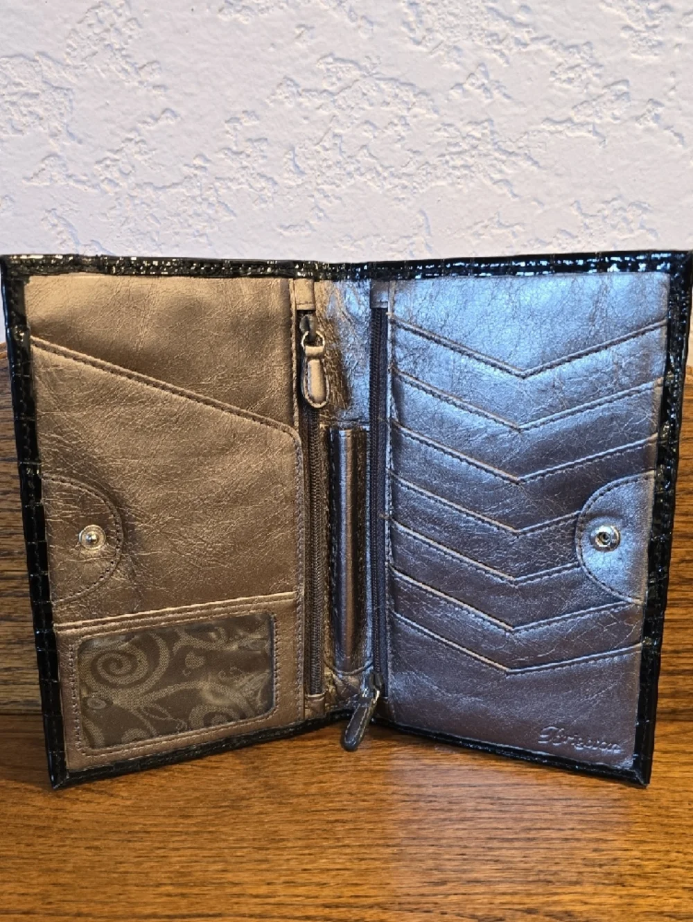 Brighton Black Croc-Embossed Patent Leather Wallet